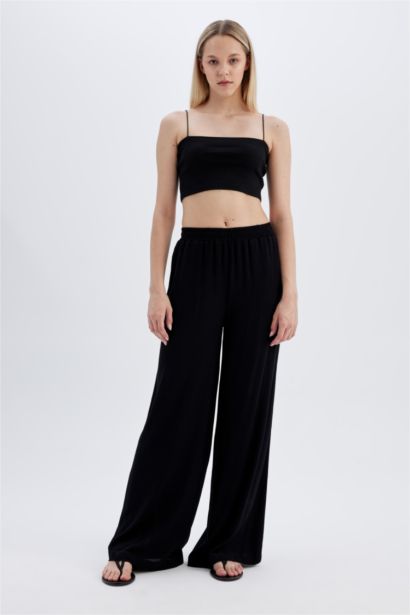 بنطرون فيسكوز برجل واسع وايد ليج وخصر عالي