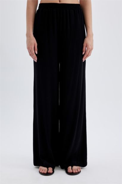 بنطرون فيسكوز برجل واسع وايد ليج وخصر عالي