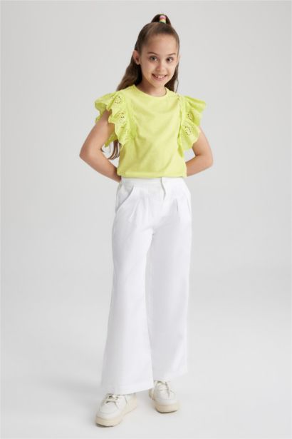 Girl Wide Leg Wide Leg Gabardine Trousers