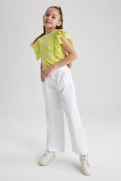 Girl Wide Leg Wide Leg Gabardine Trousers