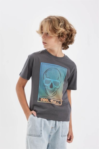 Boy Crew Neck Gradient Printed Short Sleeve T-Shirt