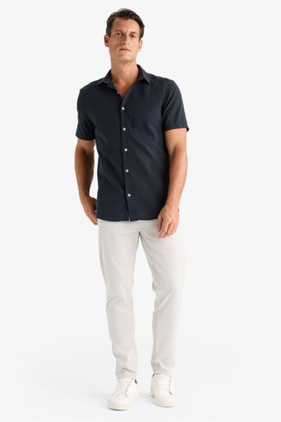 بنطلون كتان جوجر صيفي قطن برجل ضيقة وخصر مطاطي رمادي فاتح