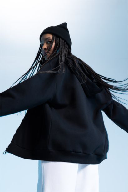 Oversize Fit Thick Sweatshirt Fabric Cardigan