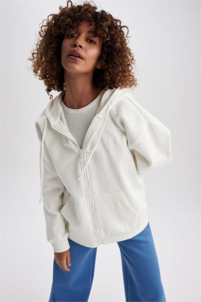 Oversize Fit Thick Sweatshirt Fabric Cardigan