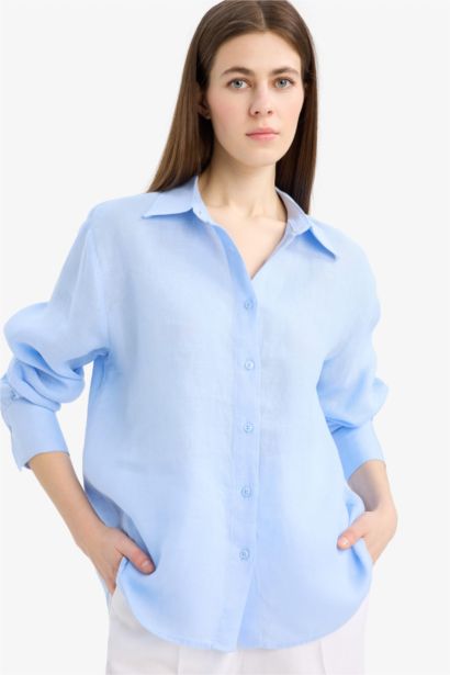 Oversize Fit Linen Long Sleeve Shirt