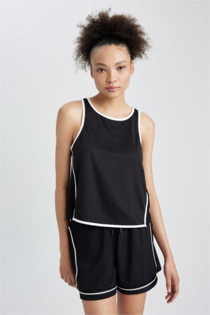 Crop Slogan Printed Crew Neck Combed Sports Undershirt