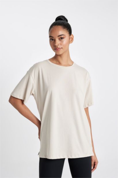 DeFactoFit Oversize Crew Neck Printed Sports T-Shirt