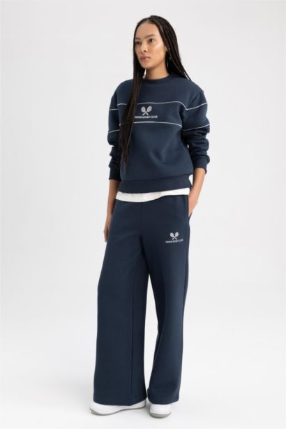 Defacto Fit Standard Fit Printed Wide Leg Sweatpants