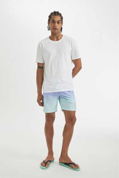 Short de Bain Mi-Cuisse coupe régulière à Dégradé imprimé avec Doublure en Filet