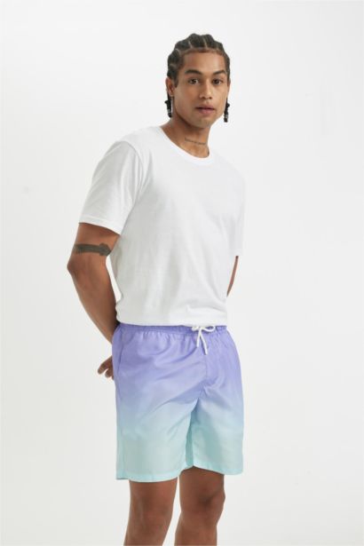 Short de Bain Mi-Cuisse coupe régulière à Dégradé imprimé avec Doublure en Filet