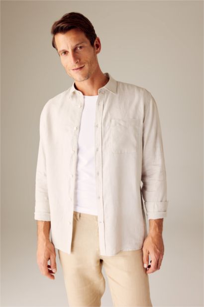 Рубашка стандартного кроя с длинным рукавом из 100% льна