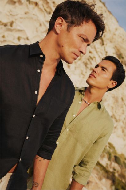 Рубашка стандартного кроя с длинным рукавом из 100% льна