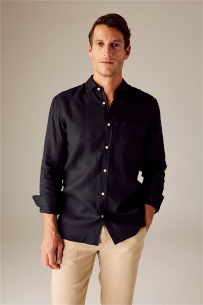 Рубашка стандартного кроя с длинным рукавом из 100% льна