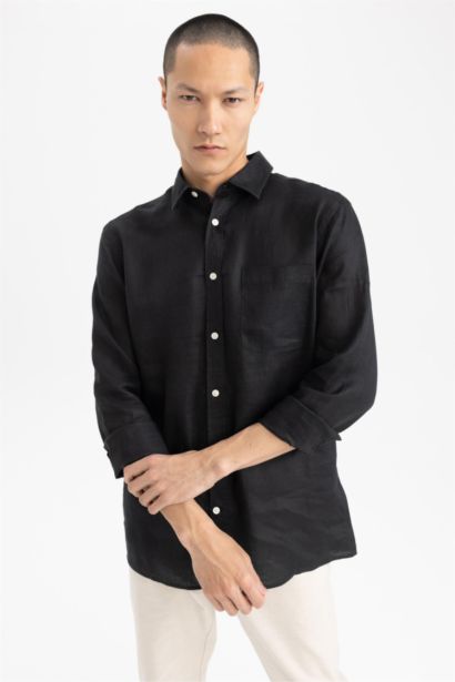 Рубашка стандартного кроя с длинным рукавом из 100% льна