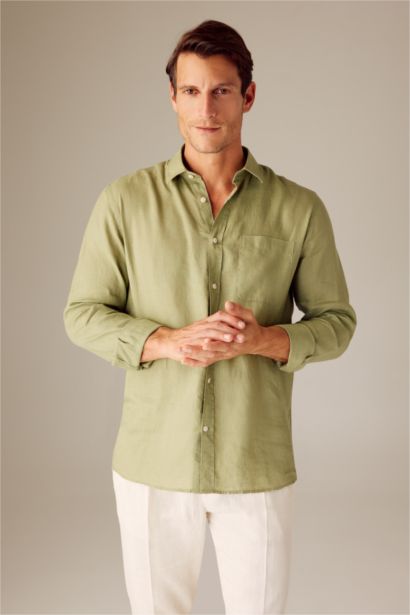 Рубашка стандартного кроя с длинным рукавом из льна