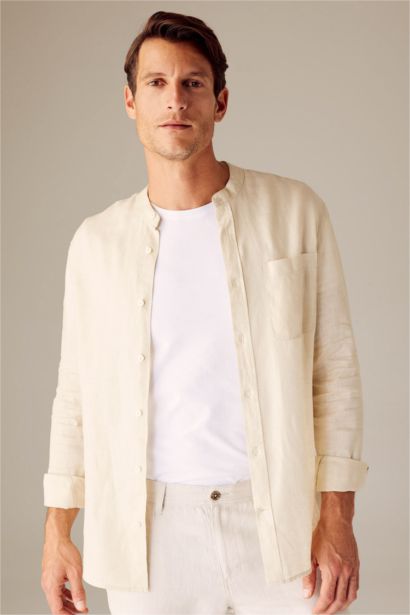 Рубашка приталенного кроя с длинным рукавом из 100% льна