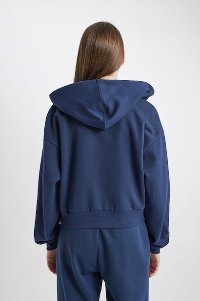 Standard Fit Hooded Basic Zippered Sweatshirt