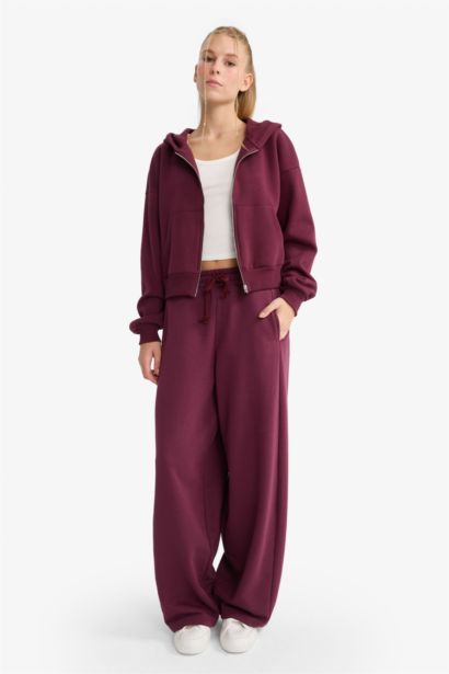 Cropped Fit Kapüşonlu Kalın Fermuarlı Sweatshirt