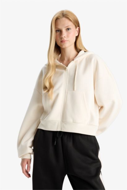 Cropped Fit Zippered Thick Fabric Hoodie