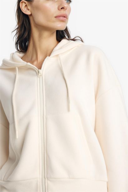 Cropped Fit Zip-Up Thick Fabric Hoodie