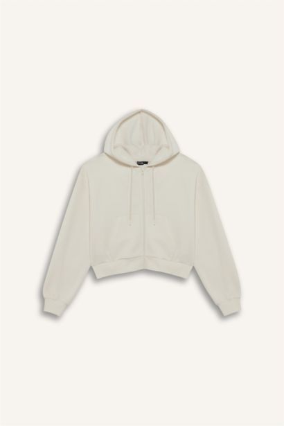 Cropped Fit Zip-Up Thick Fabric Hoodie