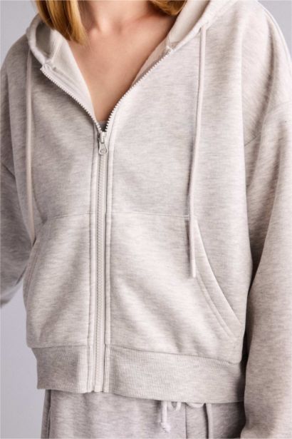 Crop Thick Sweatshirt Fabric Cardigan