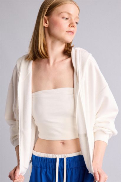 Cropped Fit Fermuarlı Sweatshirt