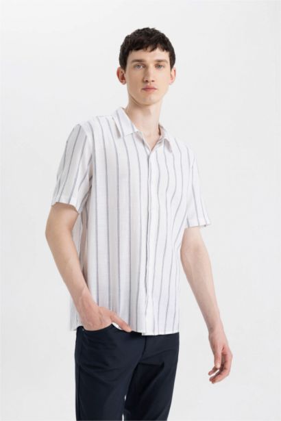 Regular Fit Polo Neck Cotton Striped Shirt