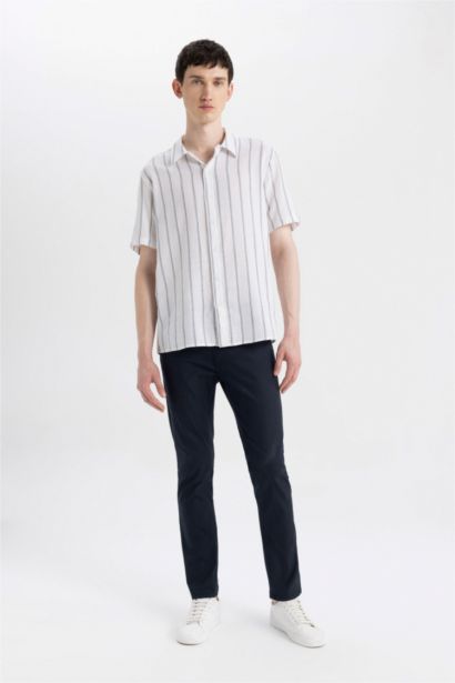 Regular Fit Polo Neck Cotton Striped Shirt