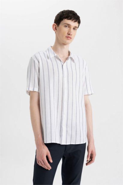 Regular Fit Polo Neck Cotton Striped Shirt