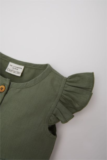 Basic Düz Kısa Kollu Flamlı Poplin Yazlık Elbise Kız Bebek