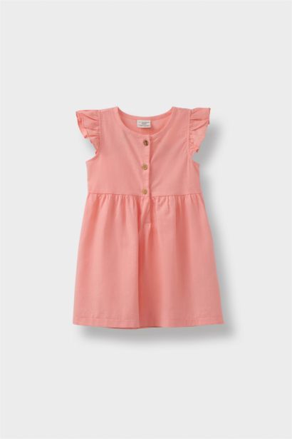 Baby Girl Basic Short Sleeve Flam Poplin Dress