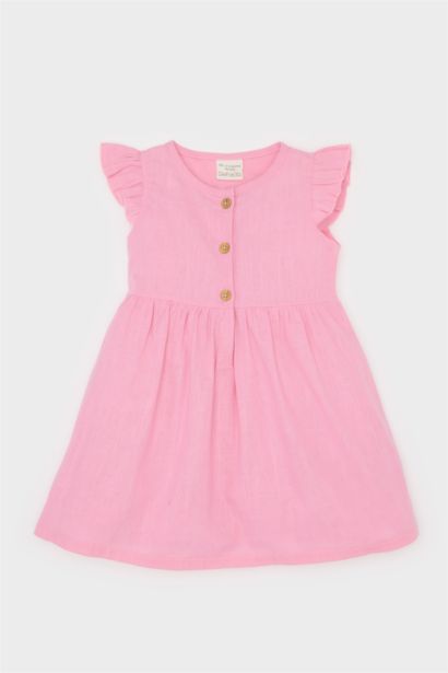 فستان بناتي بوبلين قصة عادية نص ردن وياخة مستديرة