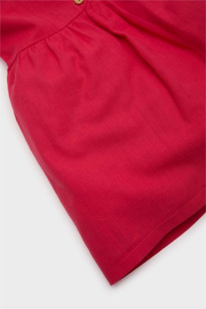 فستان بنات عادي قصة عادية برقبة مستديرة و أكمام قصيرة