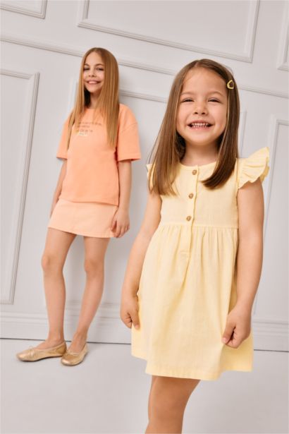 Девочка Младенец Летнее Платье из Плотной Хлопковой Ткани с Коротким Рукавом