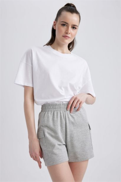 Regular Fit Thin Sweatshirt Fabric Regular Hem Shorts