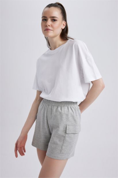 Regular Fit Thin Sweatshirt Fabric Regular Hem Shorts