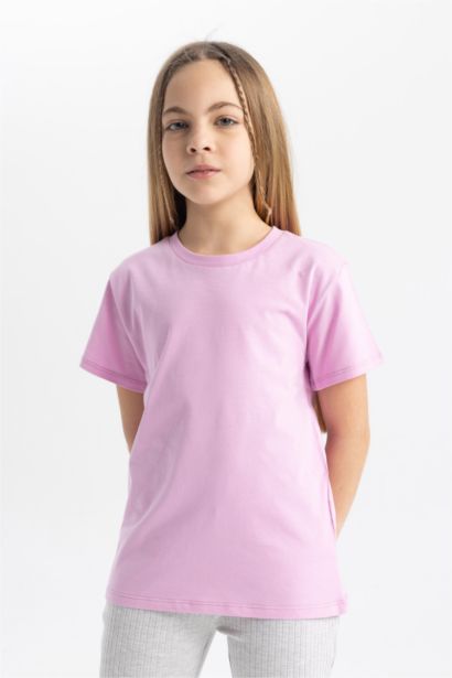 T-shirt basique à manches courtes et col rond pour fille