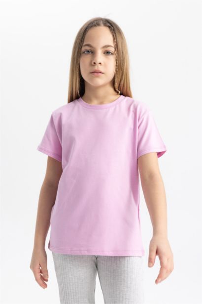 T-shirt basique à manches courtes et col rond pour fille