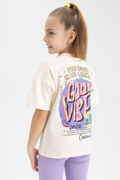 Girls Relax Fit Back Printed Short Sleeve T-Shirt