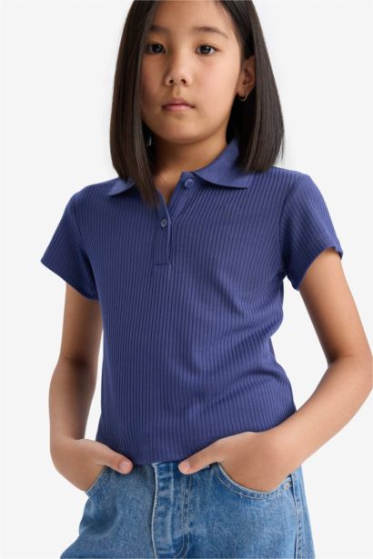 Girl Slim Fit Basic Ribbed Camisole Polo Shirt