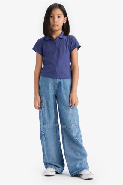 Girl Slim Fit Basic Ribbed Camisole Polo Shirt