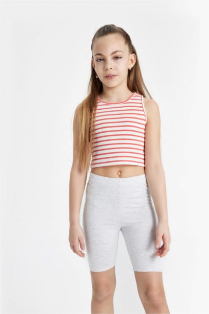 Girl Crew Neck Striped Crop Top