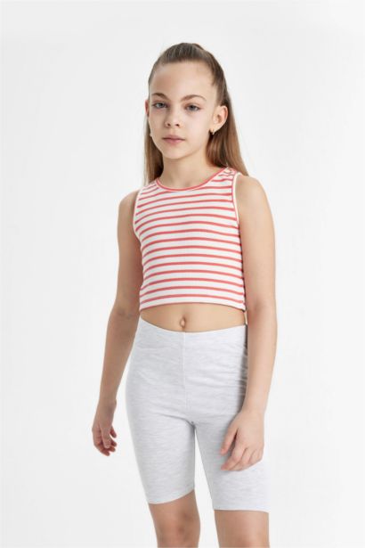 Girl Crew Neck Striped Crop Top
