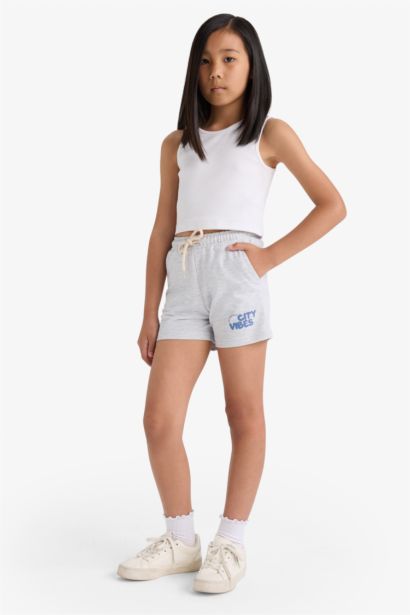 شورت بناتي قماش خفيف وخصر مطاطي - قطعتين