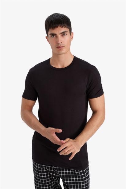 Premium Slim Fit Dar Kesim Bisiklet Yaka Kısa Kollu Modal Üst