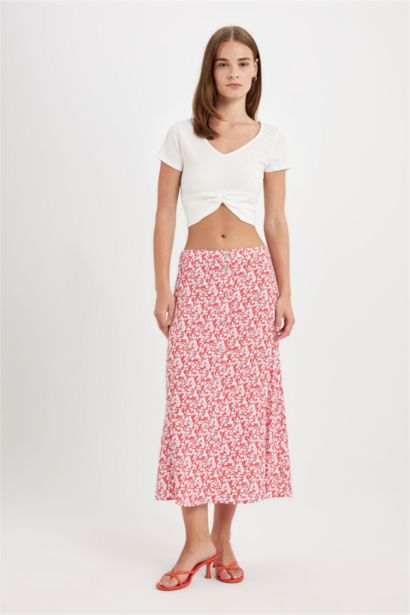 جيبة ميدي مطبوع قصة A بخصر عادي