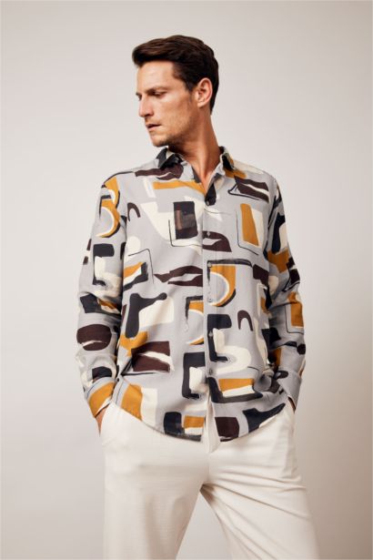 Patterned Textured Long Sleeve Cotton Shirt