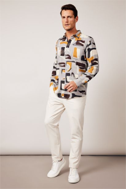 Patterned Textured Long Sleeve Cotton Shirt