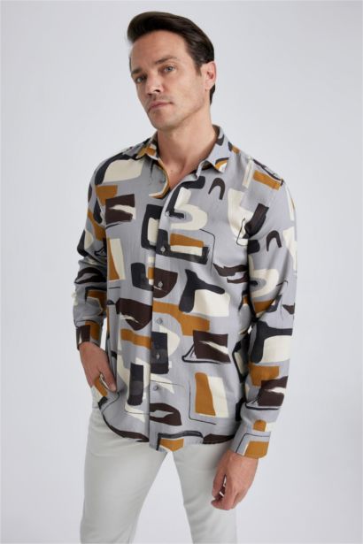 Patterned Textured Long Sleeve Cotton Shirt